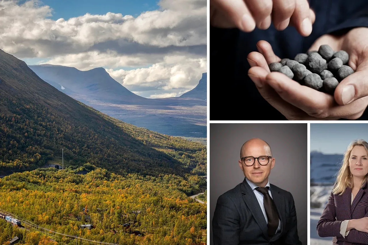 Four different images in one: view of mountains with train in foreground,  a hand full of pellets and two portrait images of man and woman. 