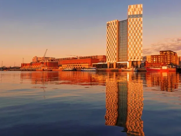 Buildings in evening sun