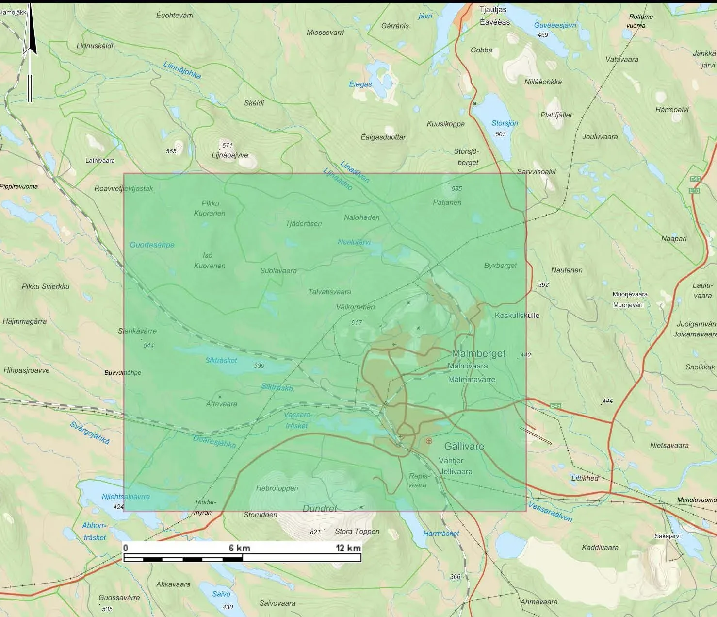 Karta över Gällivare och Malmberget