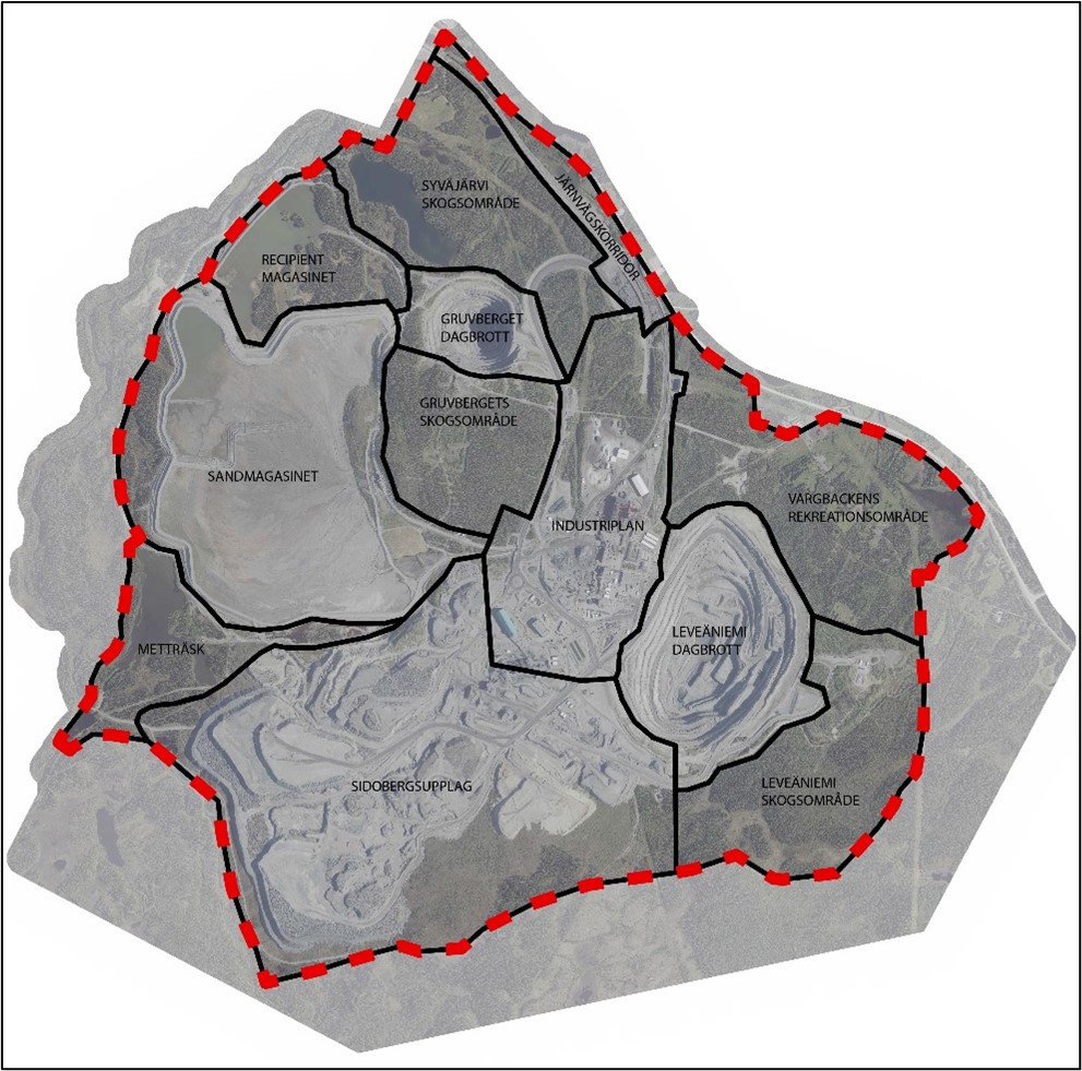 Kartbild över gruvområdet i Svappavaara