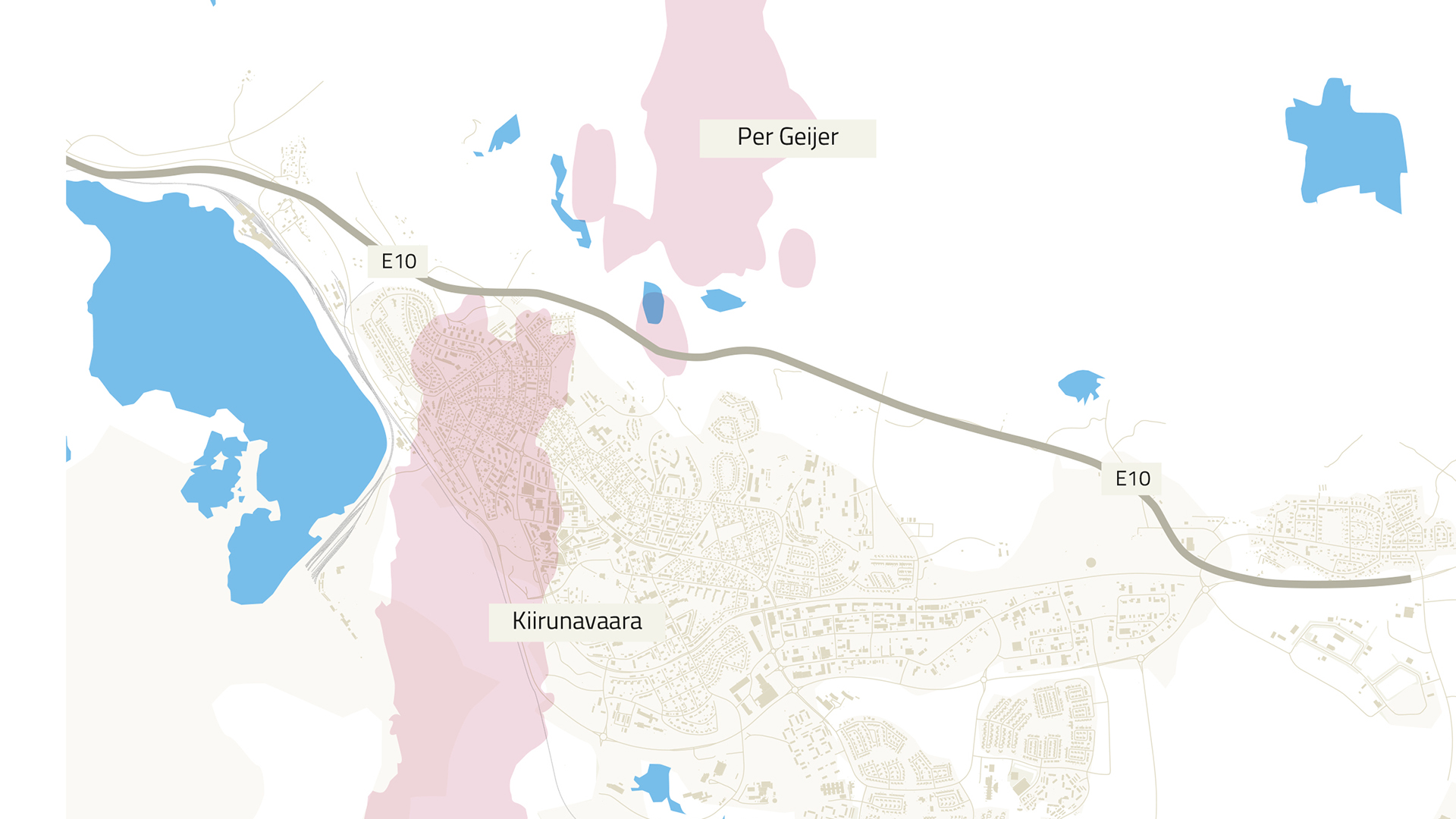 Karta över Kiruna med malmkroppen Per Geijer. 