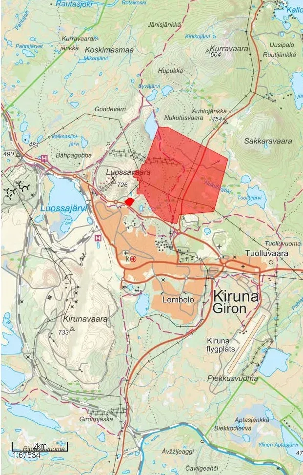 Karta över Per Geijer-området i Kiruna