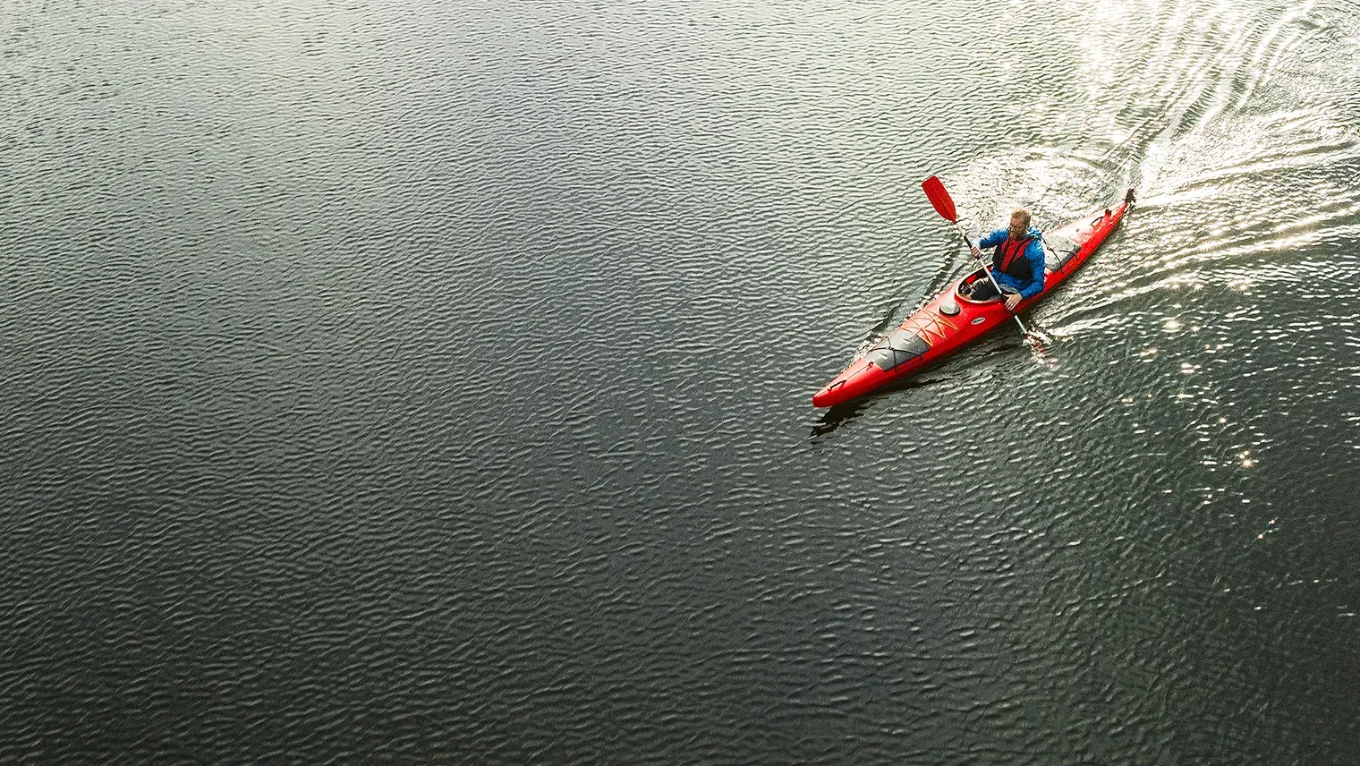 Man in kayak from above