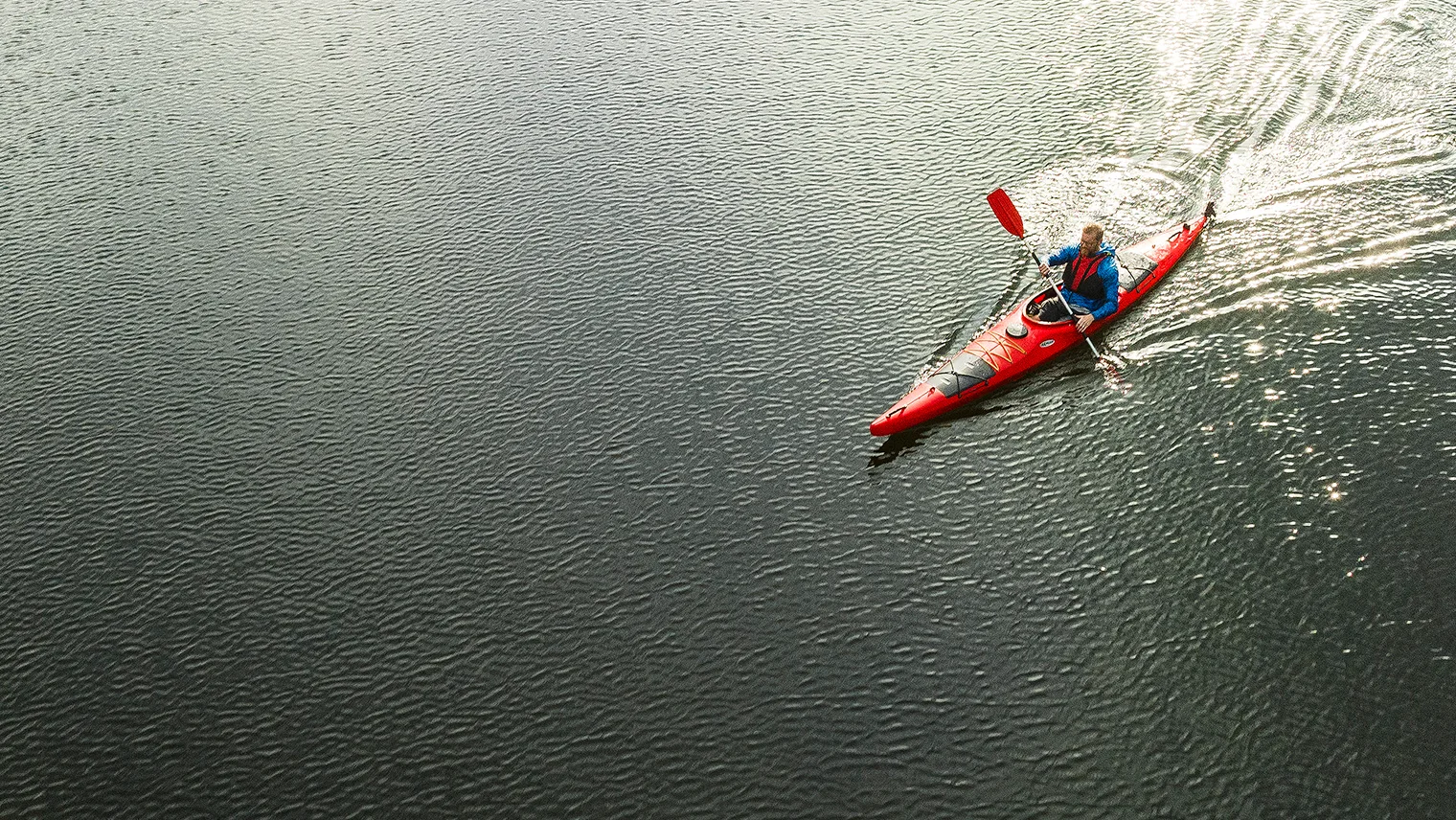 Man in kayak from above