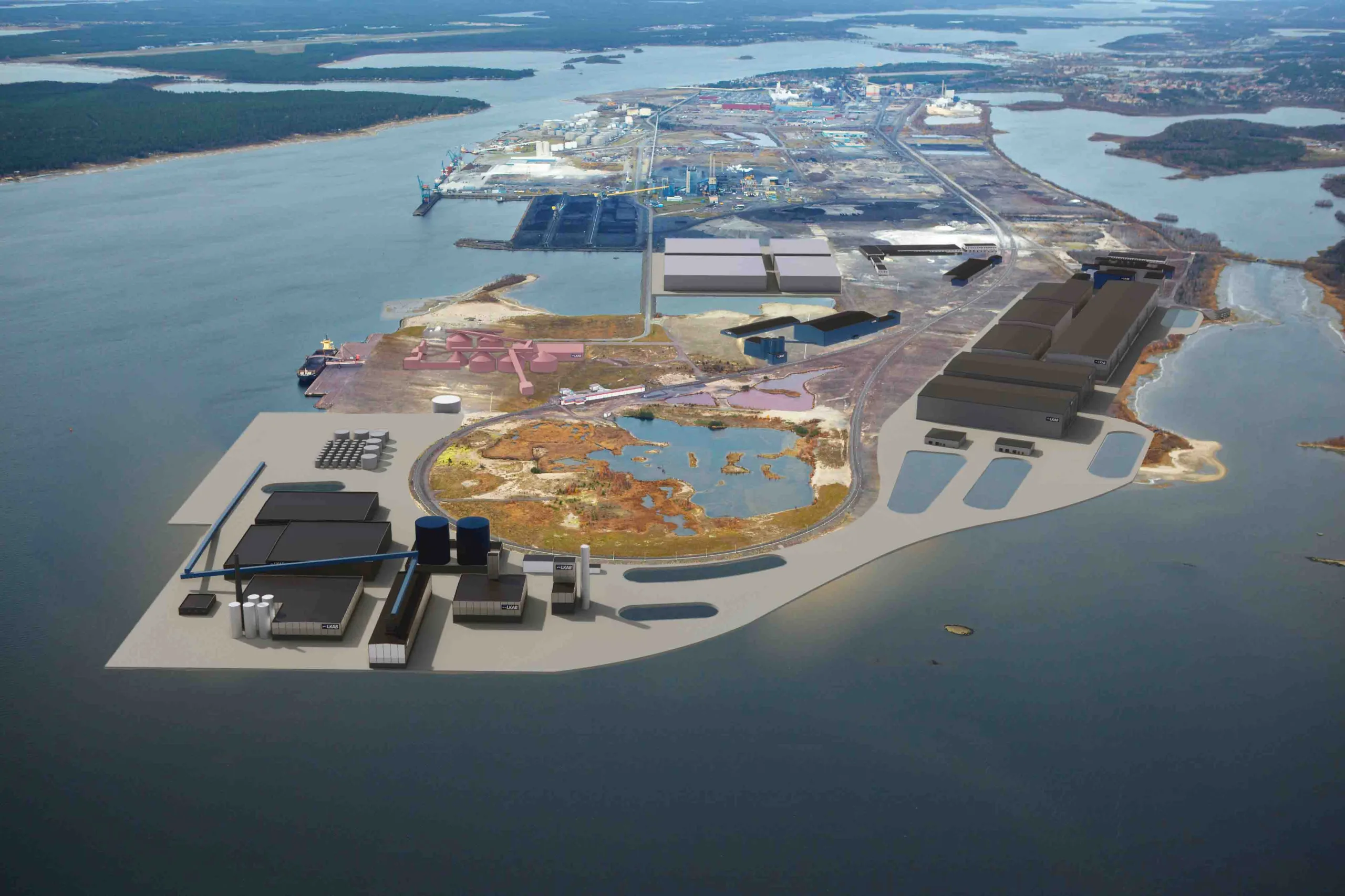 Skissbild av LKAB:s framtida industripark för kritiska mineral