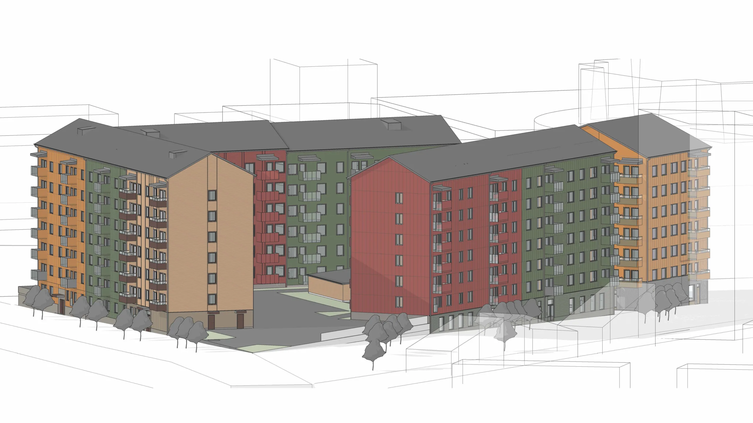 Ritning av flerbostadshus